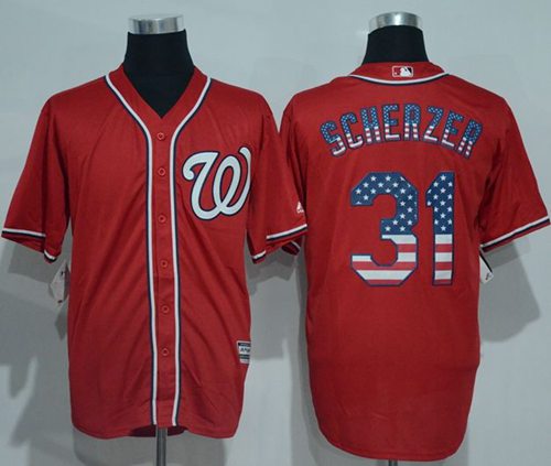 Nationals #31 Max Scherzer Red USA Flag Fashion Stitched MLB Jersey - Click Image to Close